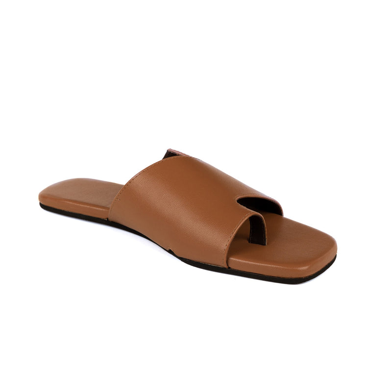 Yuna Cloak Vegan Leather Tan Women Slides