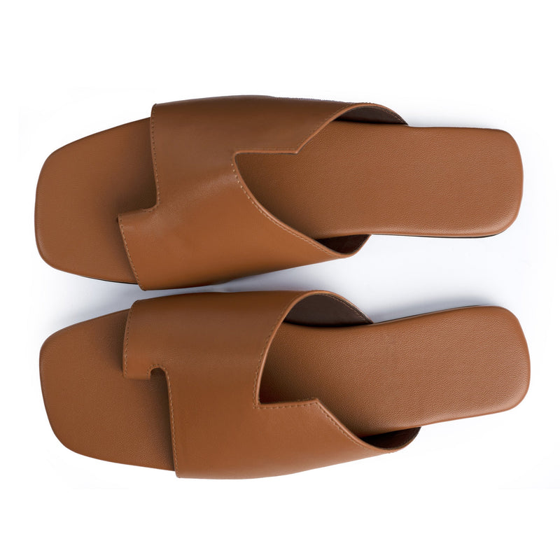 Yuna Cloak Vegan Leather Tan Women Slides