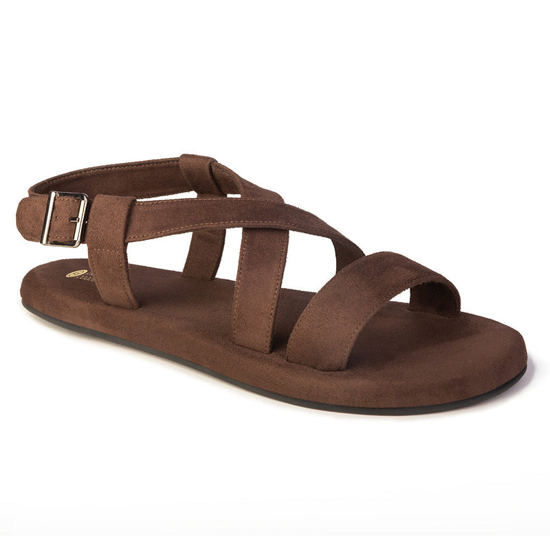 Calor Luxe - Crossover Vegan Suede Brown Sandals