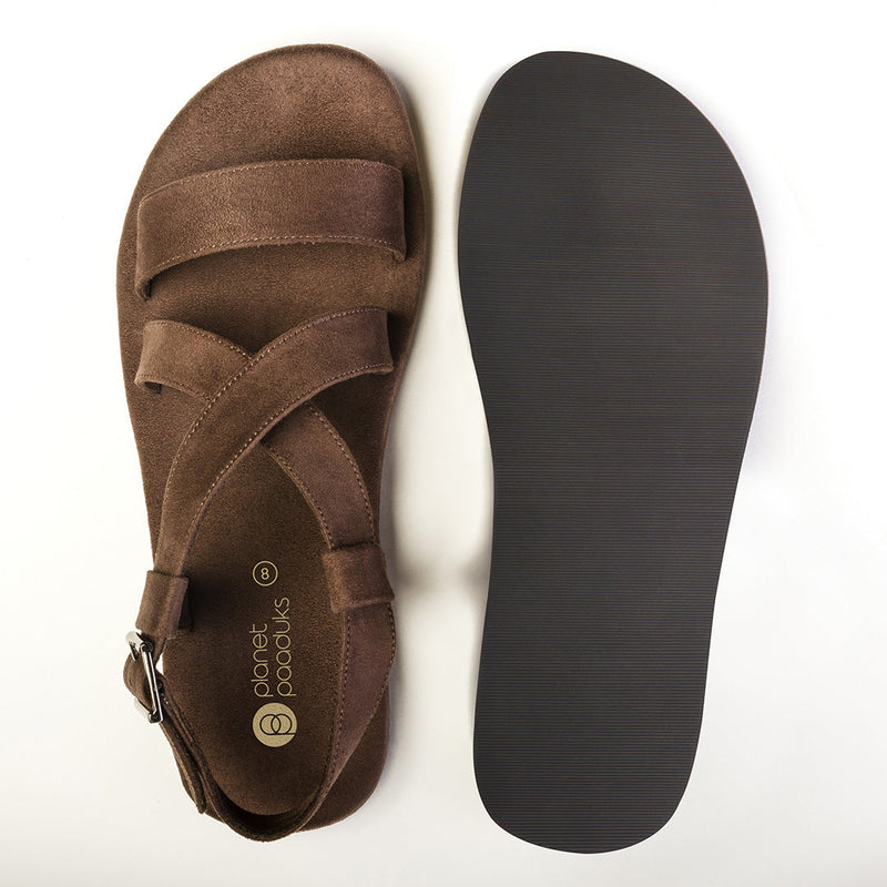 Calor Luxe - Crossover Vegan Suede Brown Sandals