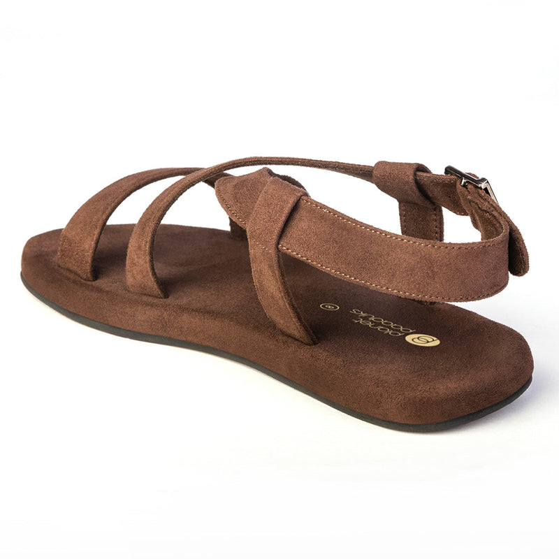 Calor Luxe - Crossover Vegan Suede Brown Sandals