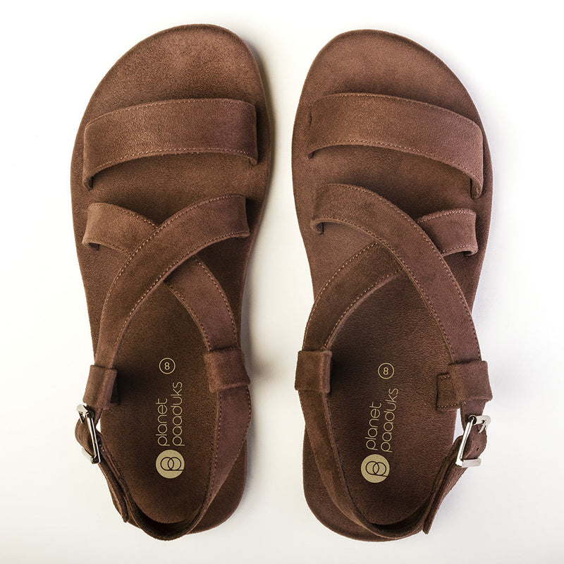 Calor Luxe - Crossover Vegan Suede Brown Sandals