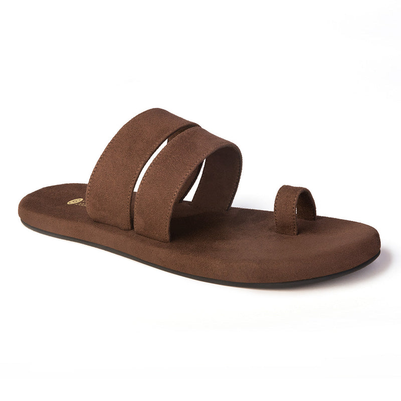 Uri Luxe - Toe-Ring Vegan Suede Brown Slides