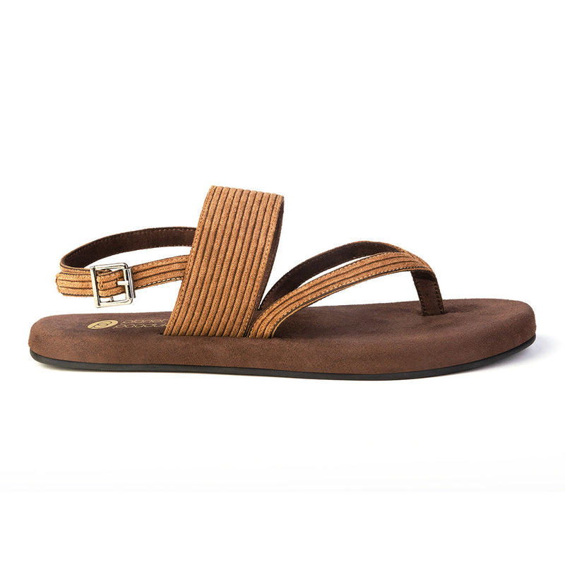 Hiver Luxe - Thong-Strap Corduroy Brown Sandals