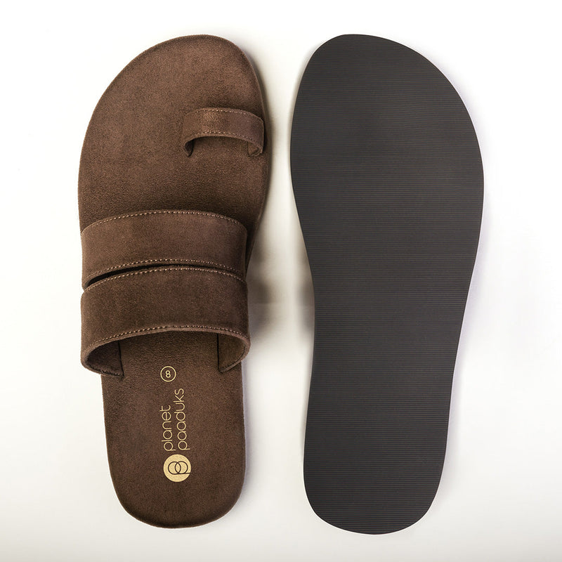 Uri Luxe - Toe-Ring Vegan Suede Brown Slides