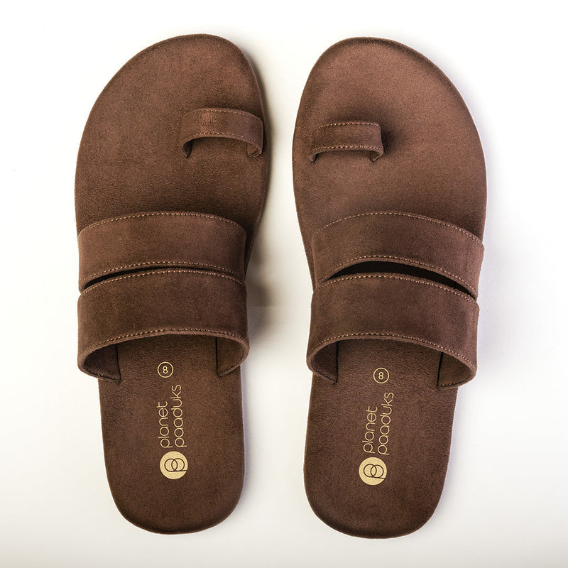 Uri Luxe - Toe-Ring Vegan Suede Brown Slides