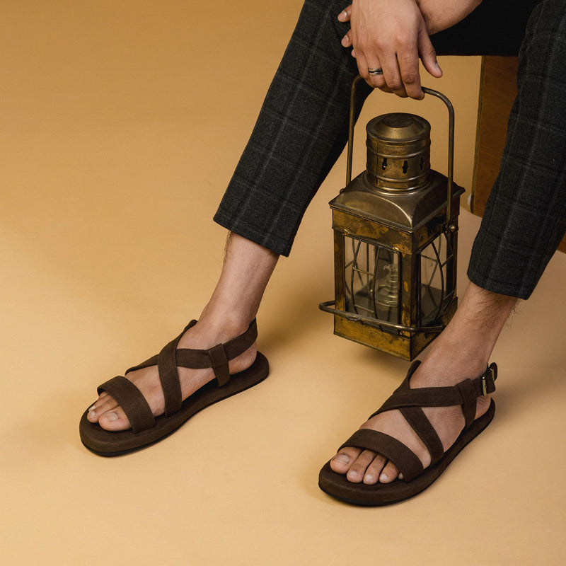 Calor Luxe - Crossover Vegan Suede Brown Sandals