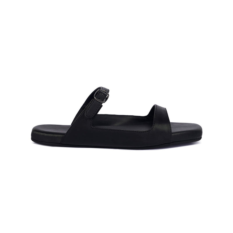 Eve Dual-Strap Vegan Leather Black Slides Women