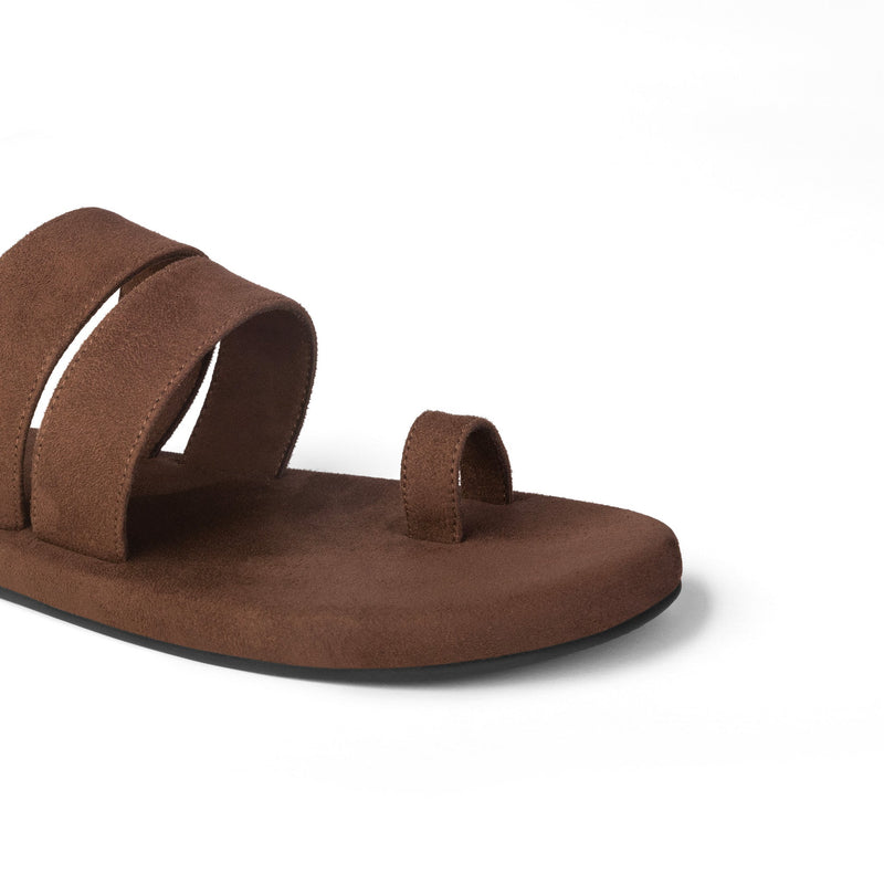 Uri Luxe - Toe-Ring Vegan Suede Brown Slides