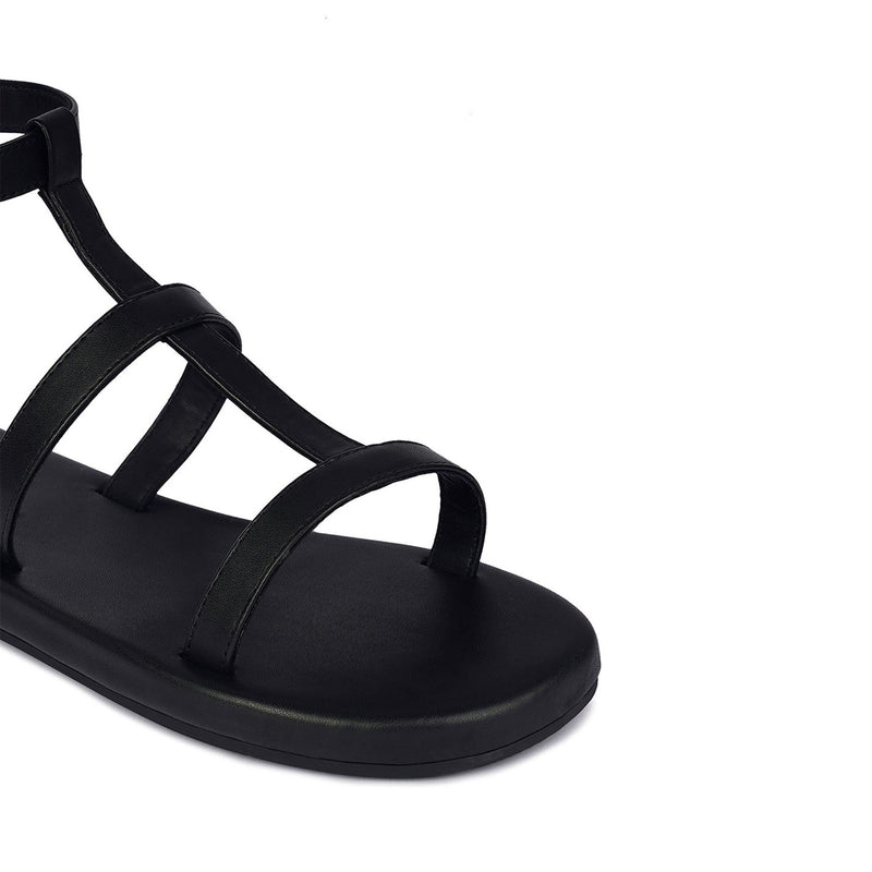 Saba T-Strap Vegan Leather Black Sandals Women