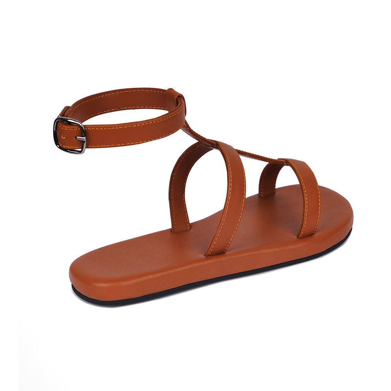 Saba T-Strap Vegan Leather Tan Sandals