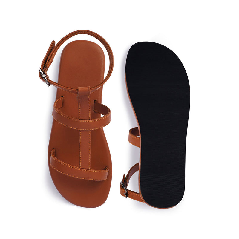 Saba T-Strap Vegan Leather Tan Sandals